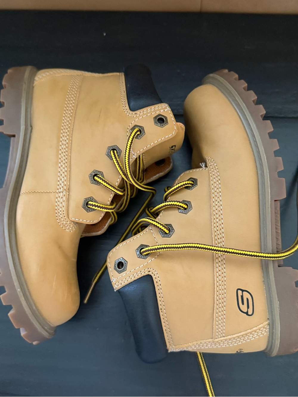 Skechers Kids Wheat/Tan Lace-Up Work Boots with Yellow Accents